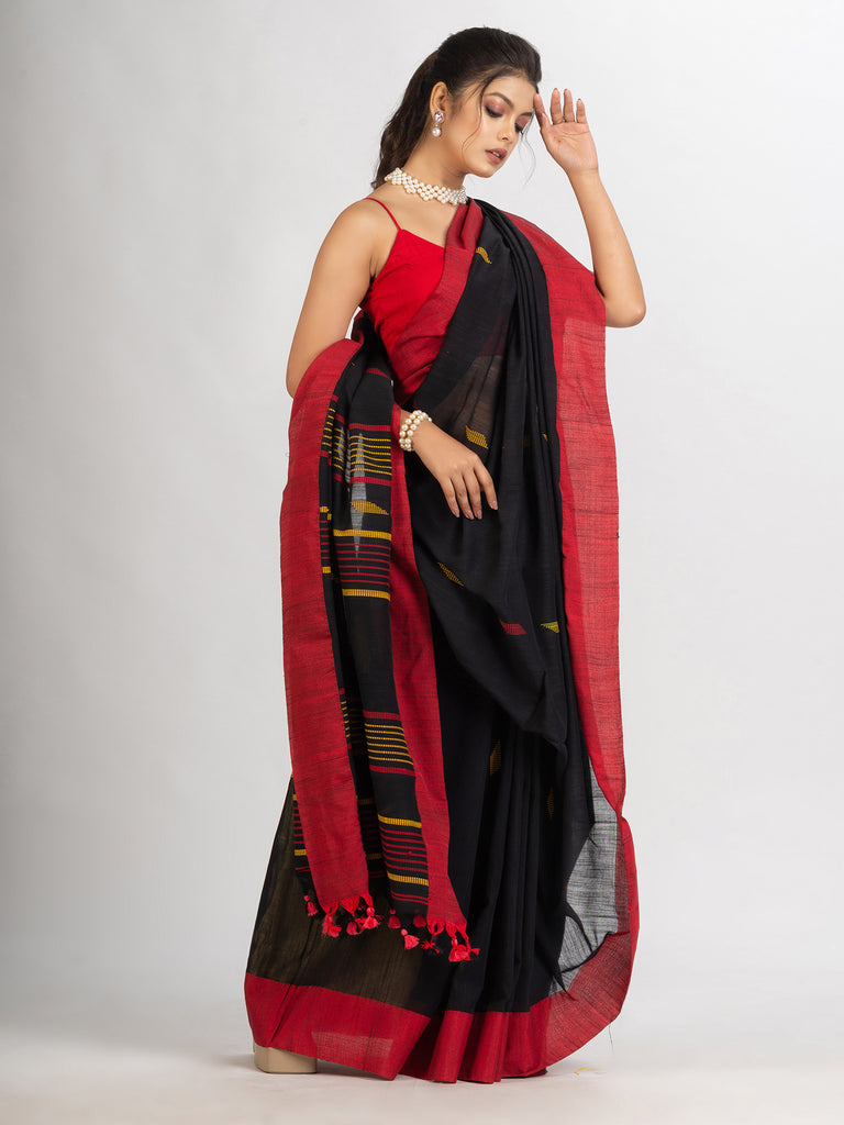 Women's Black Handwoven Cotton Jamdani handloom Saree