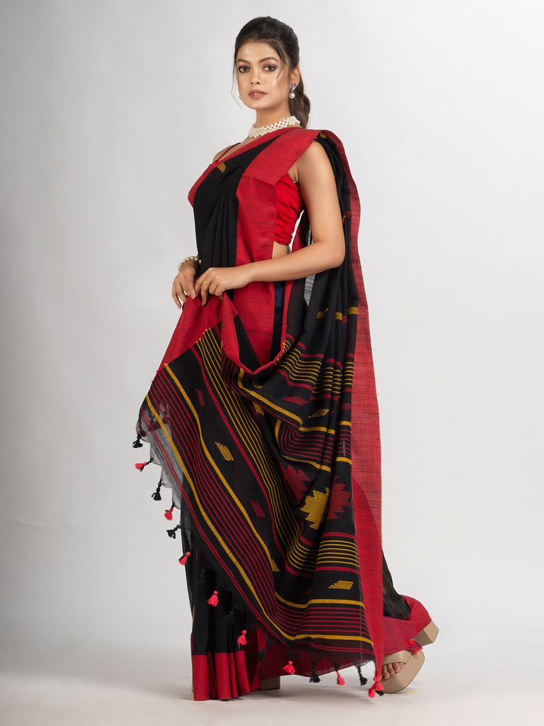 Women's Black Handwoven Cotton Jamdani handloom Saree