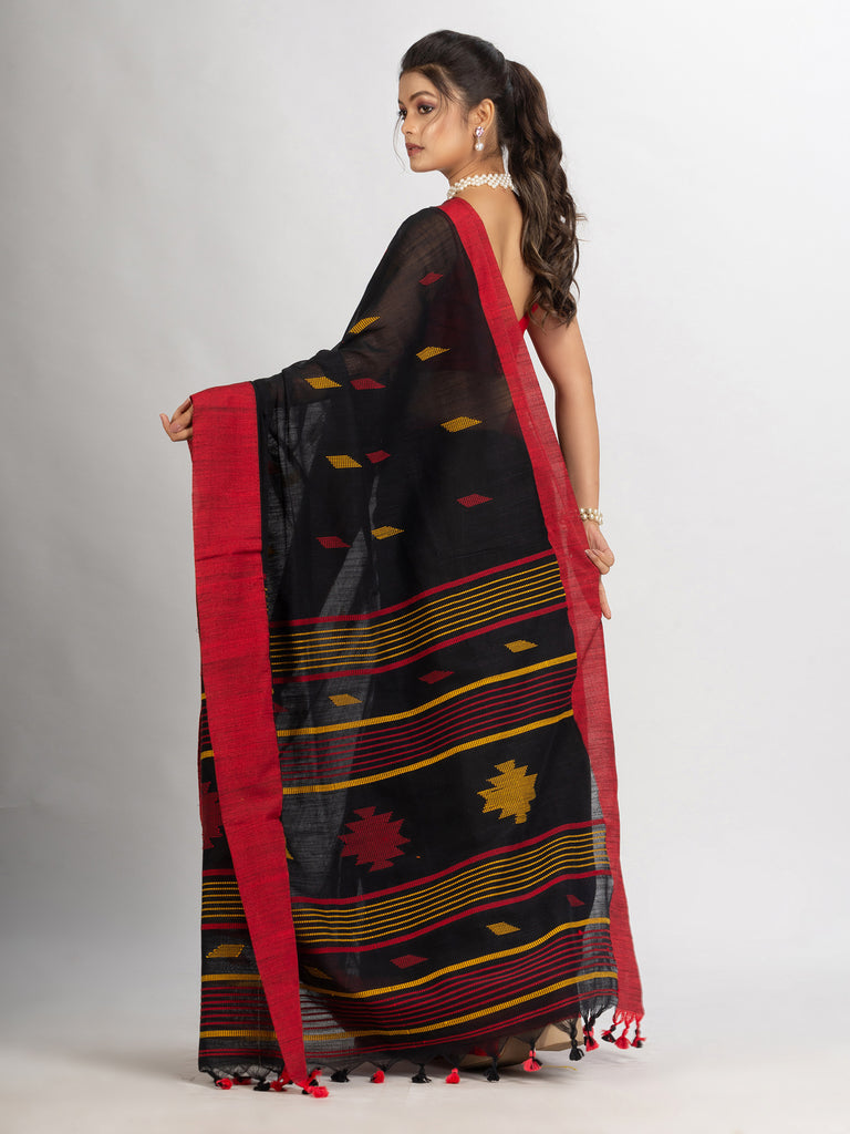 Women's Black Handwoven Cotton Jamdani handloom Saree