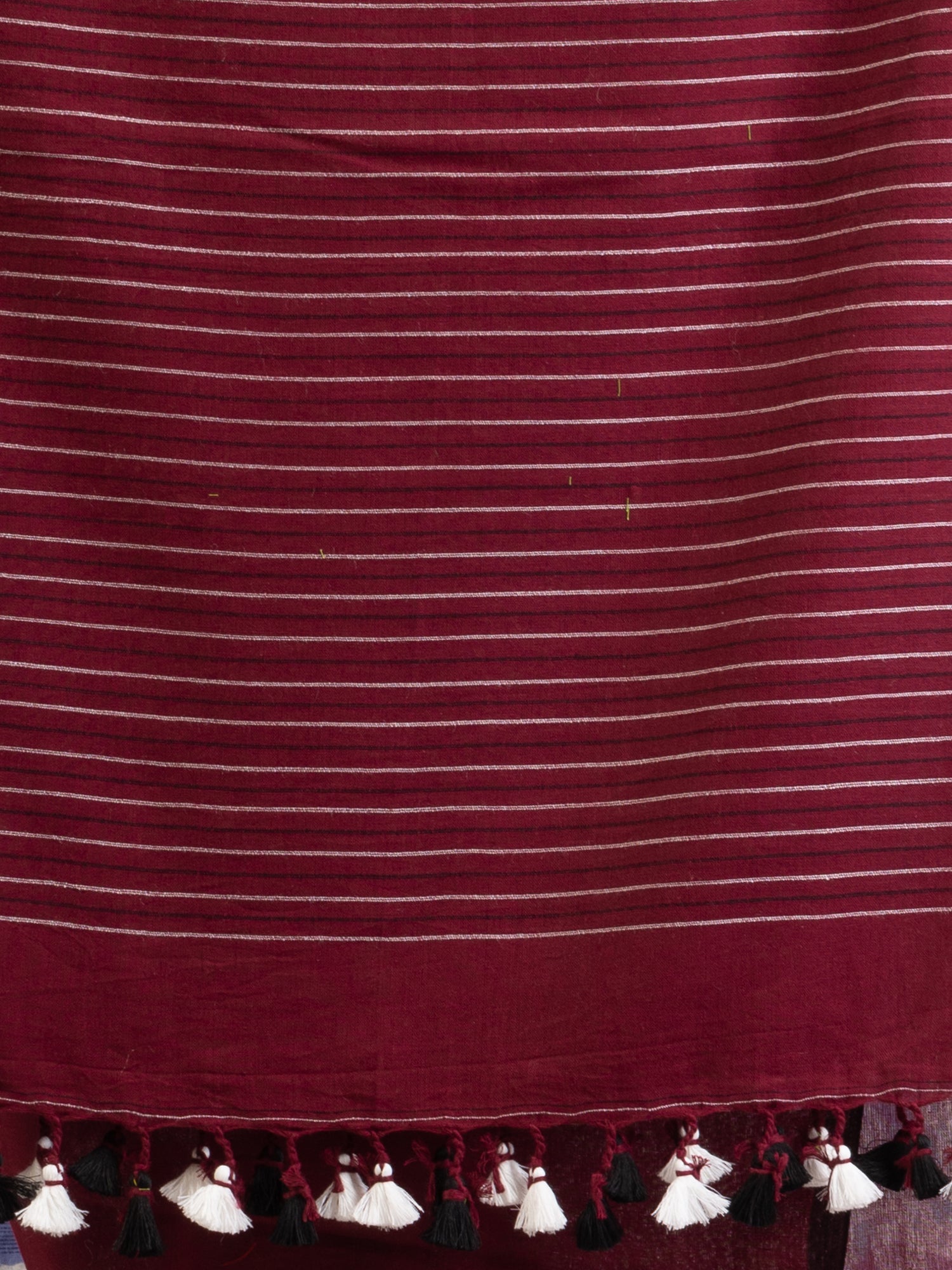 Women's Maroon Handwoven Cotton Stipe handloom Saree - Angoshobha
