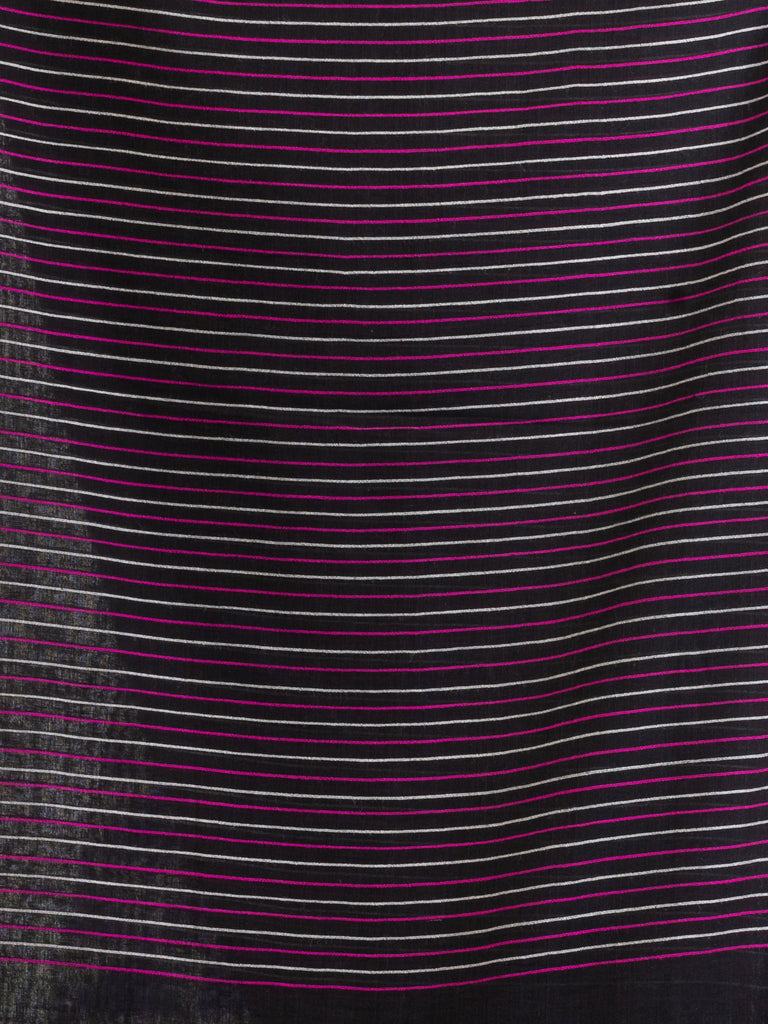 Women's Black Handwoven Cotton Stipe handloom Saree