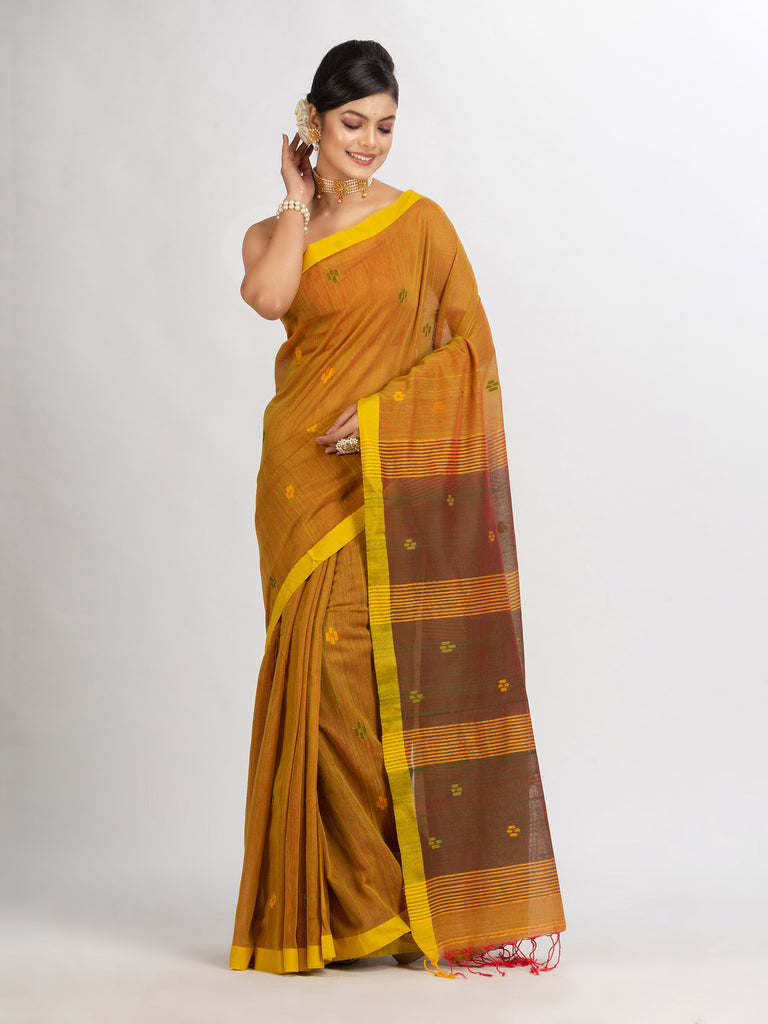 Women's Lemon Yollow Handwoven Cotton Jamdani handloom Saree