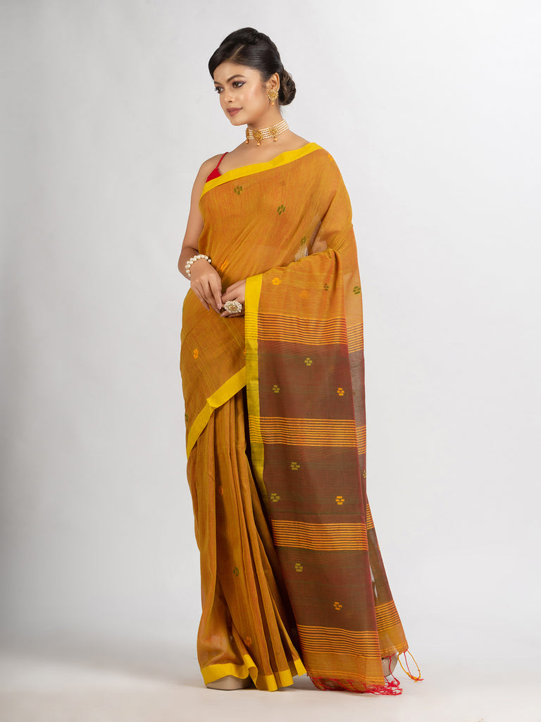 Women's Lemon Yollow Handwoven Cotton Jamdani handloom Saree