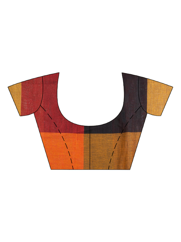 Women's Black Red And Yollow Multi Colour Check handloom Saree