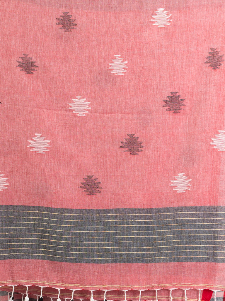 Women's Red And Black Stipe Handwoven Cotton Jamdani handloom Saree