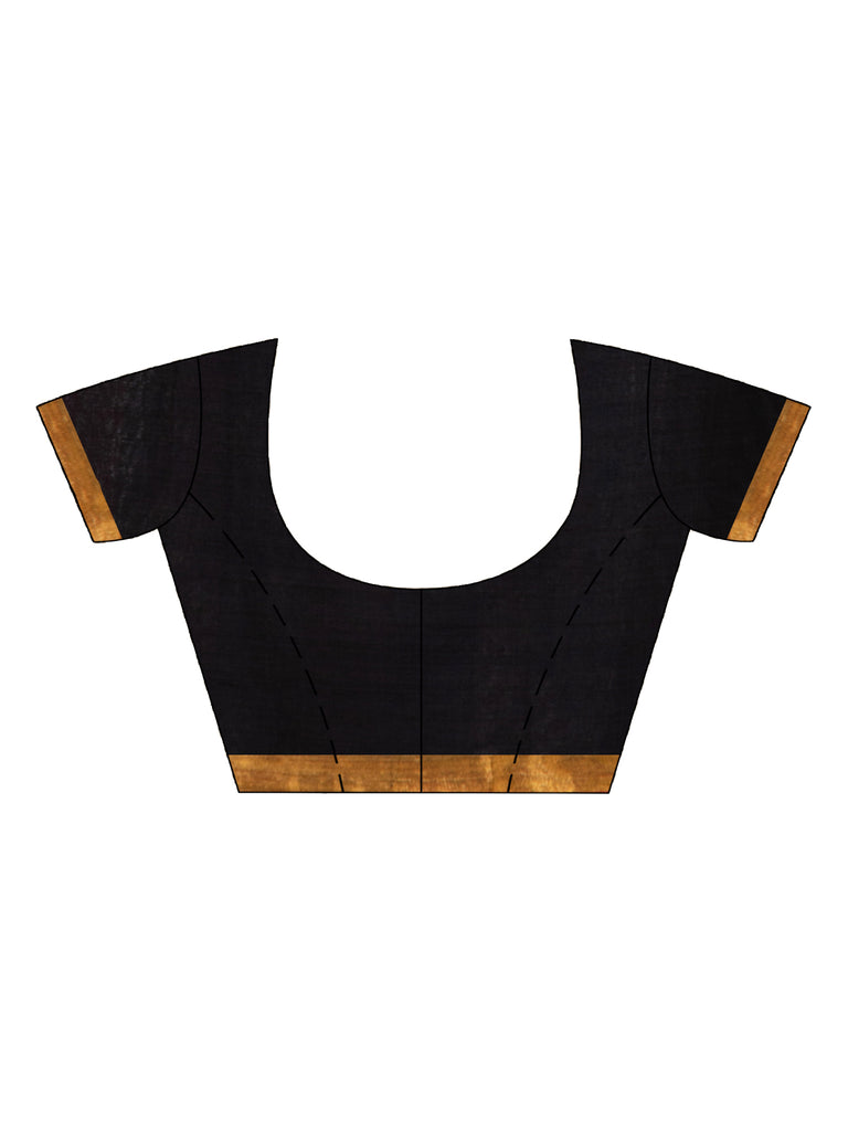 Women's Black And Red Stipe Handwoven Cotton Jamdani handloom Saree