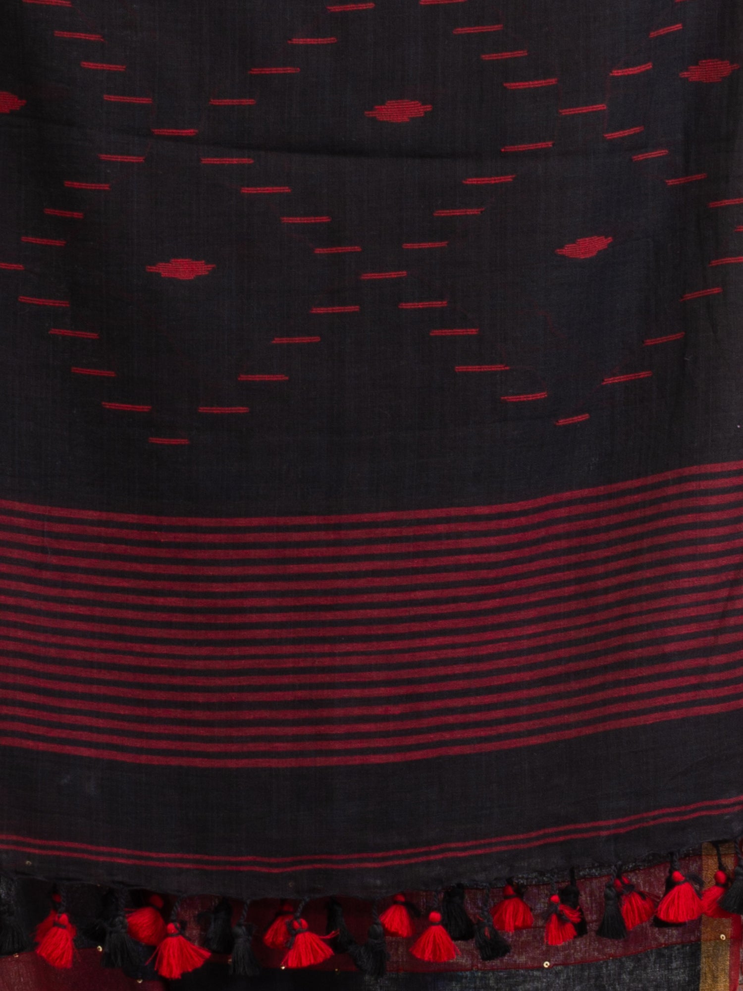 Women's Black And Red Stipe Handwoven Cotton Jamdani handloom Saree - Angoshobha