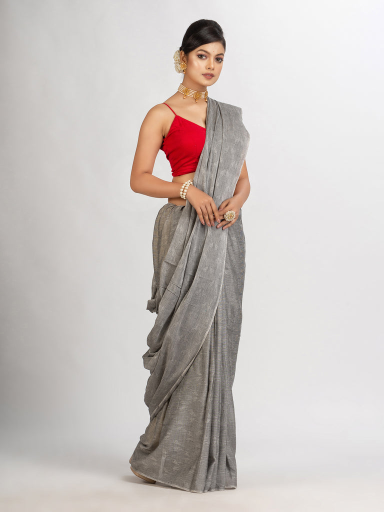 Women's Gray Cotton Jacquard handloom Saree