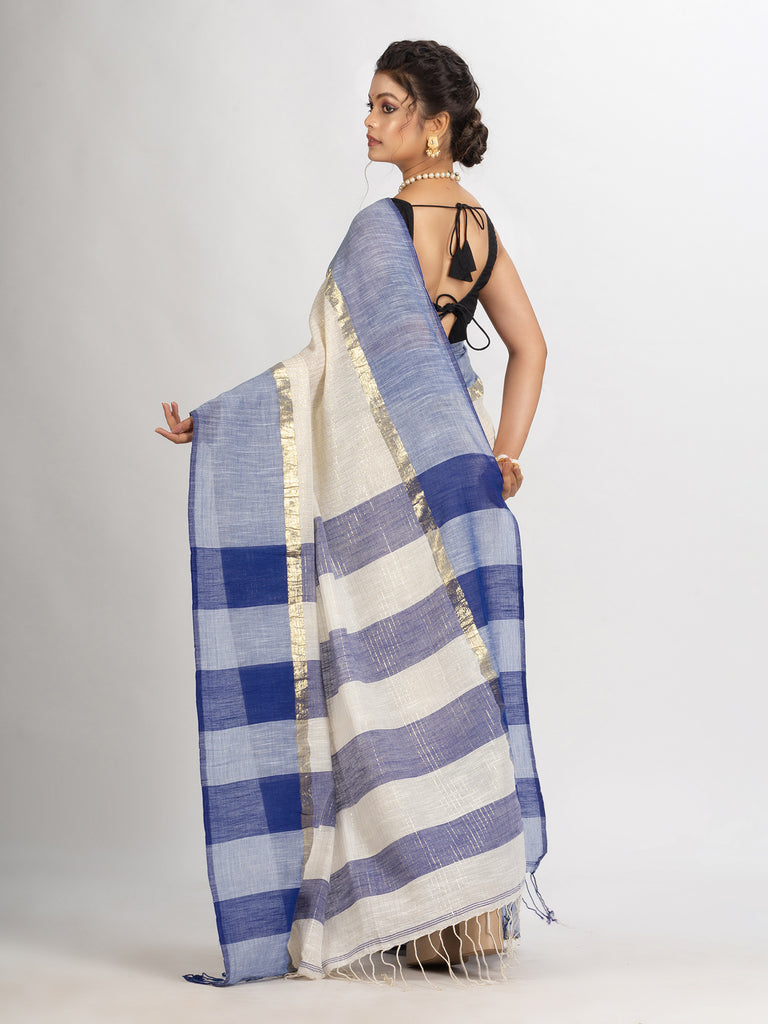Women's White And Rolex Cotton Check Handloom Saree