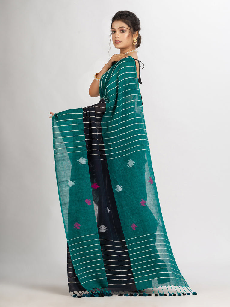 Women's Black And Raja Handwoven Cotton Jamdani handloom Saree