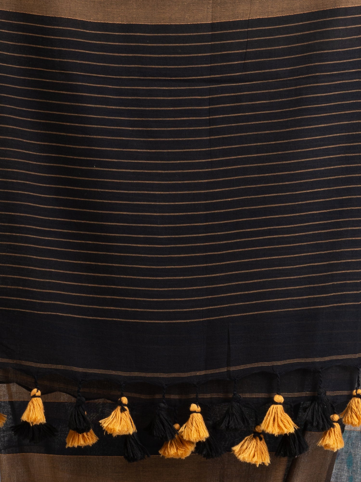 Women's Brown And Black Stipe Handwoven Cotton handloom Saree - Angoshobha