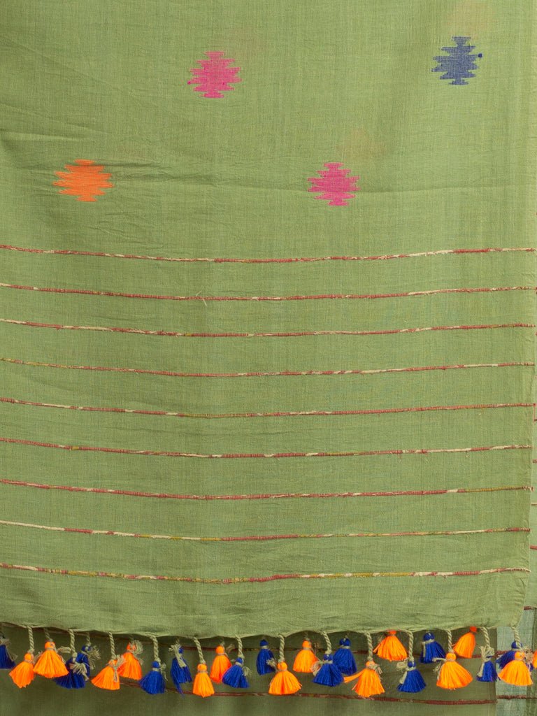 Women's Sage Green Handwoven Cotton Jamdani handloom Saree