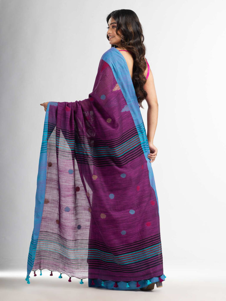 Women's Magenta all over ball Buti with Pallu in temple border handwoven saree