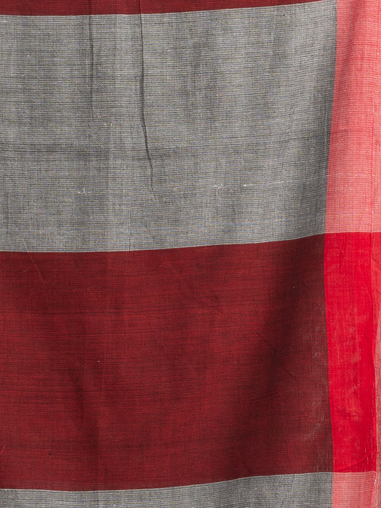 Women's silver all body red strip moklin red border handwoven maslight saree