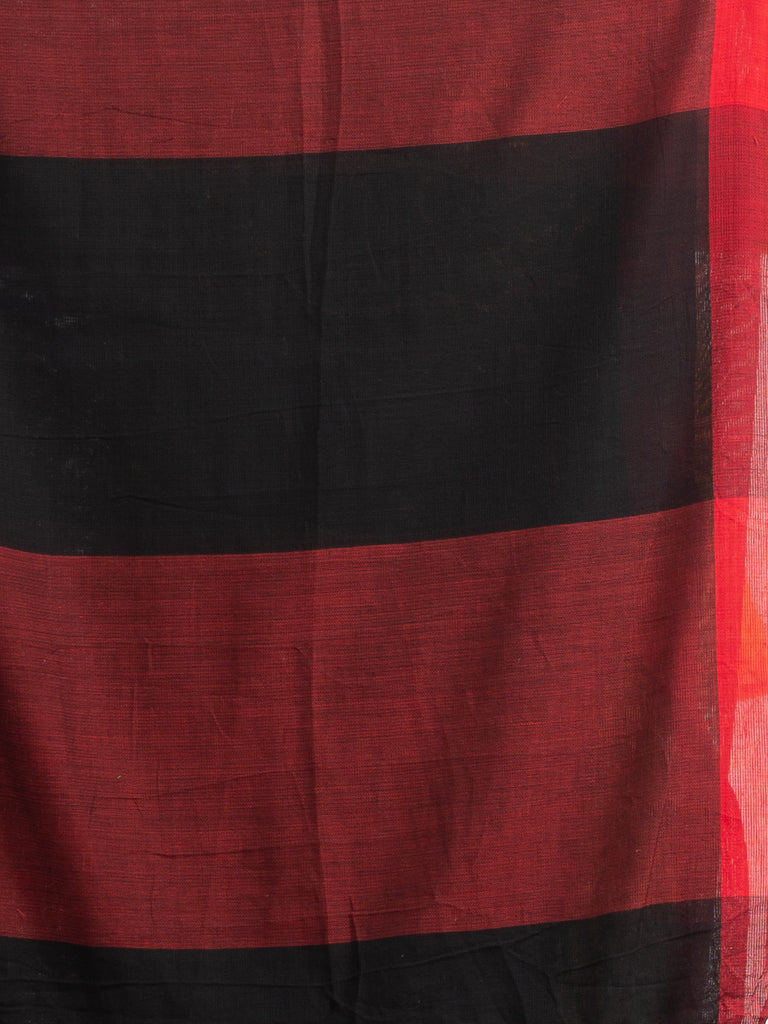 Women's Black all body red strip moklin red border handwoven maslight saree