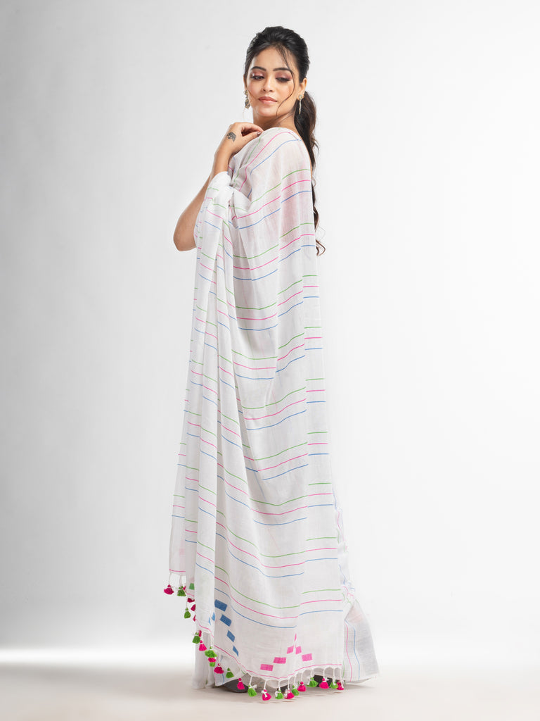 Women's White Handwoven Cotton Jamdani handloom Saree
