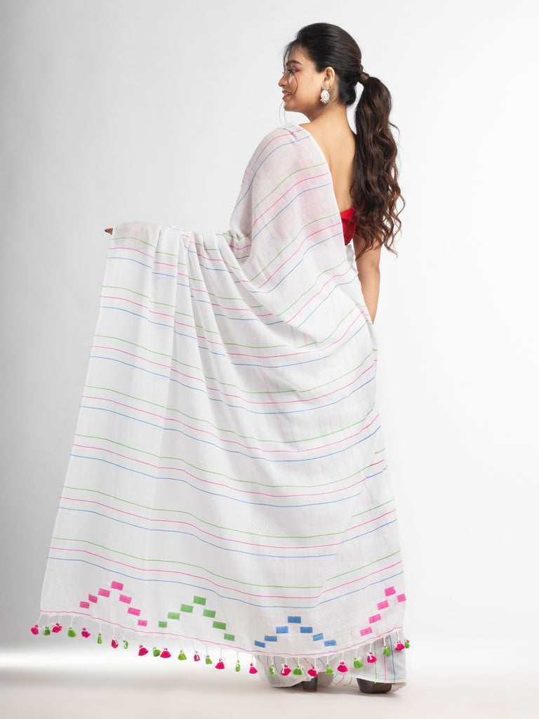Women's White Handwoven Cotton Jamdani handloom Saree