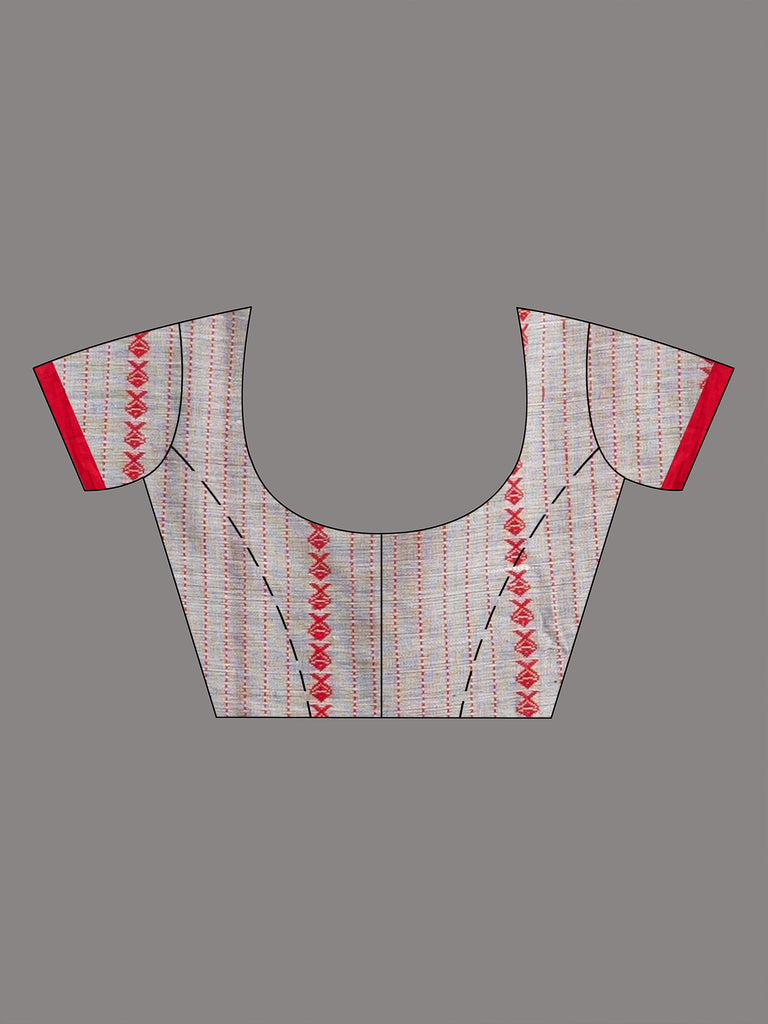 Women's Grey all body small fish design with fish design pallu in solid border handwoven cotton saree