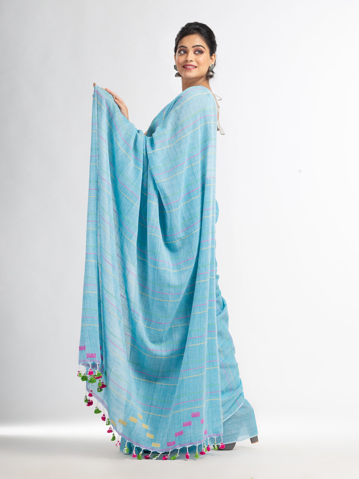 Women's Sky Handwoven Cotton Jamdani handloom Saree - Angoshobha