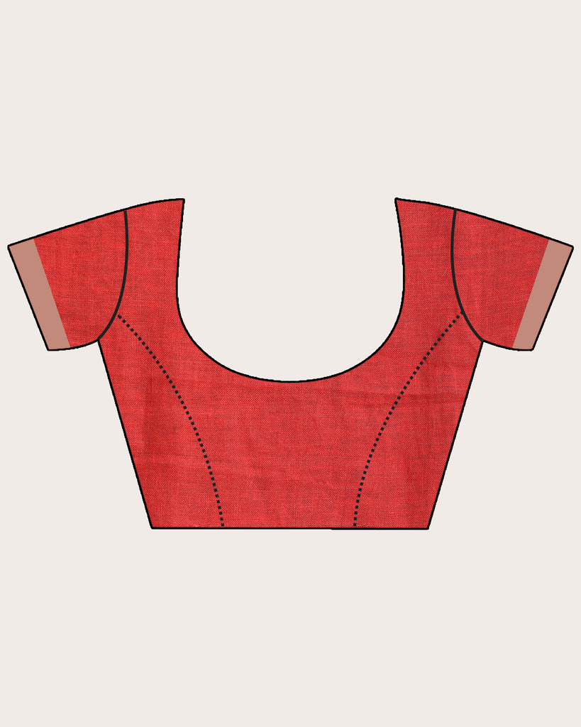 Women's Pastel Red Traditional Handloom Check Linen Saree