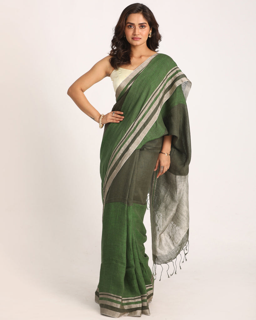 Women's Multicolour Traditional Handloom Linen Saree