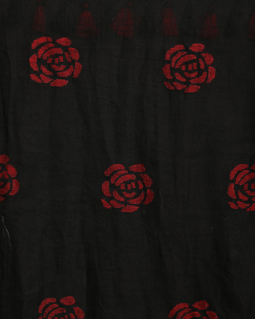 Women's Black Traditional Handloom Linen Jamdani Saree