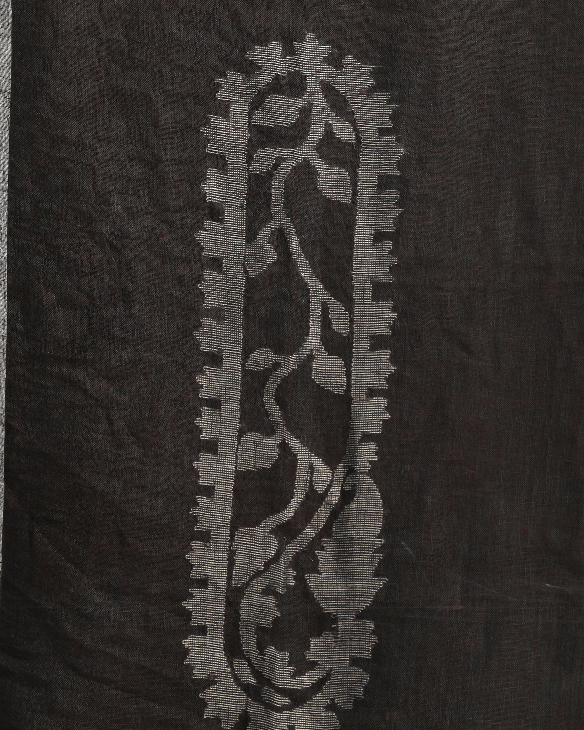 Women's Dark Grey Brown Traditional Handloom Linen Jamdani Saree - Angoshobha