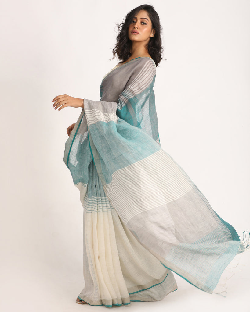 Women's Multicolour Traditional Handloom Check Linen Saree