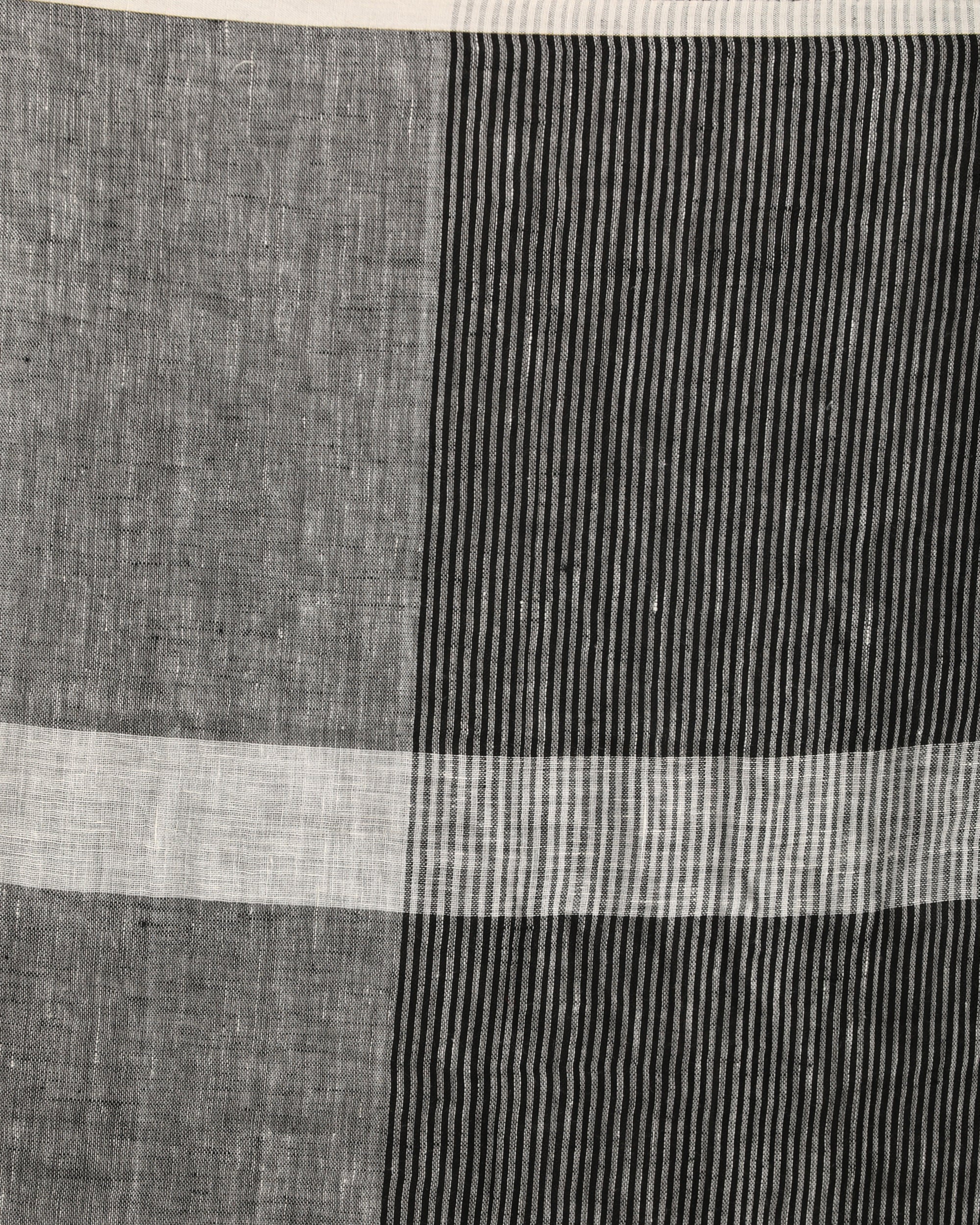 Women's Black Grey Traditional Handloom Linen Saree - Angoshobha