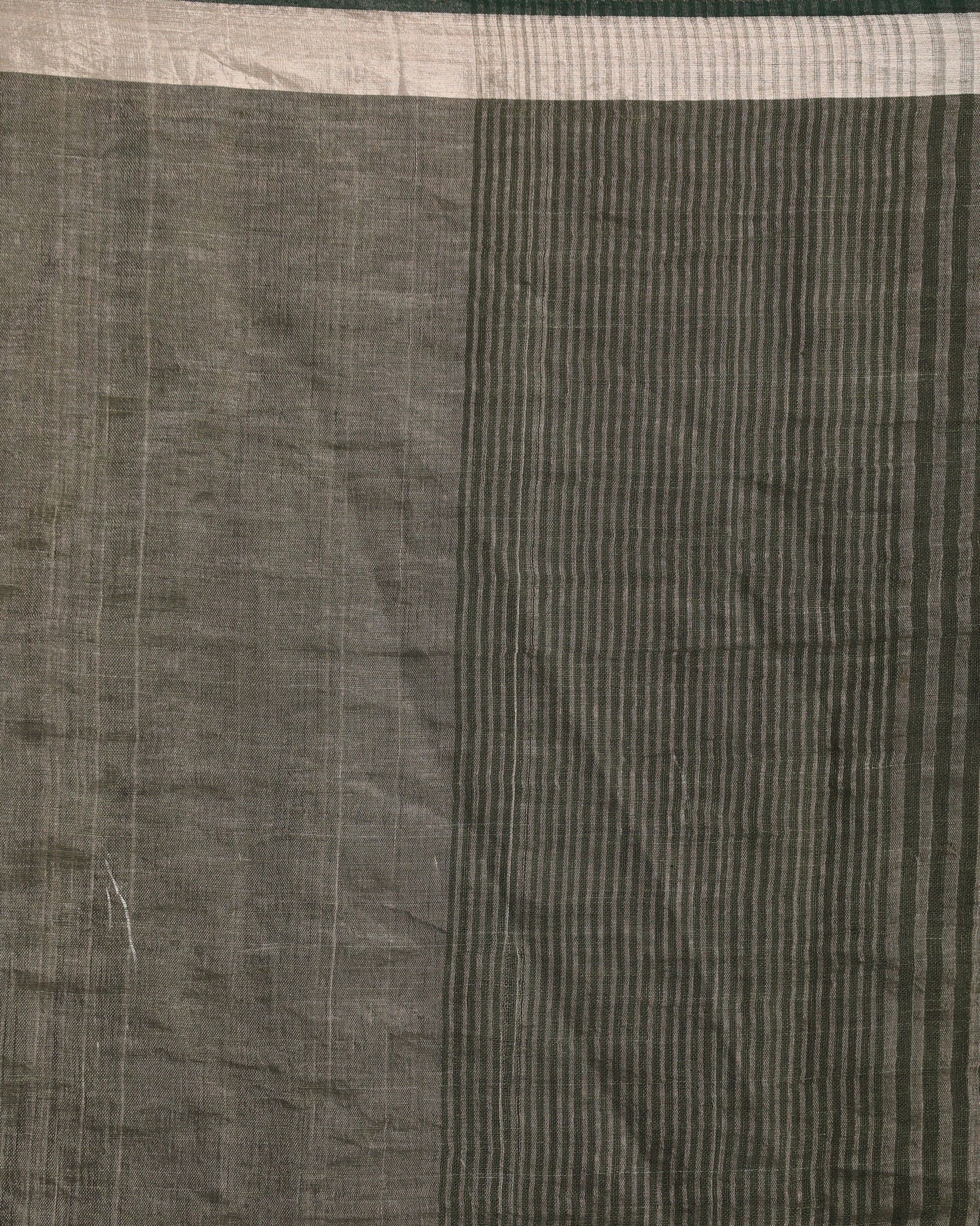 Women's Dark Moss Green Traditional Check Linen Handloom Saree - Angoshobha