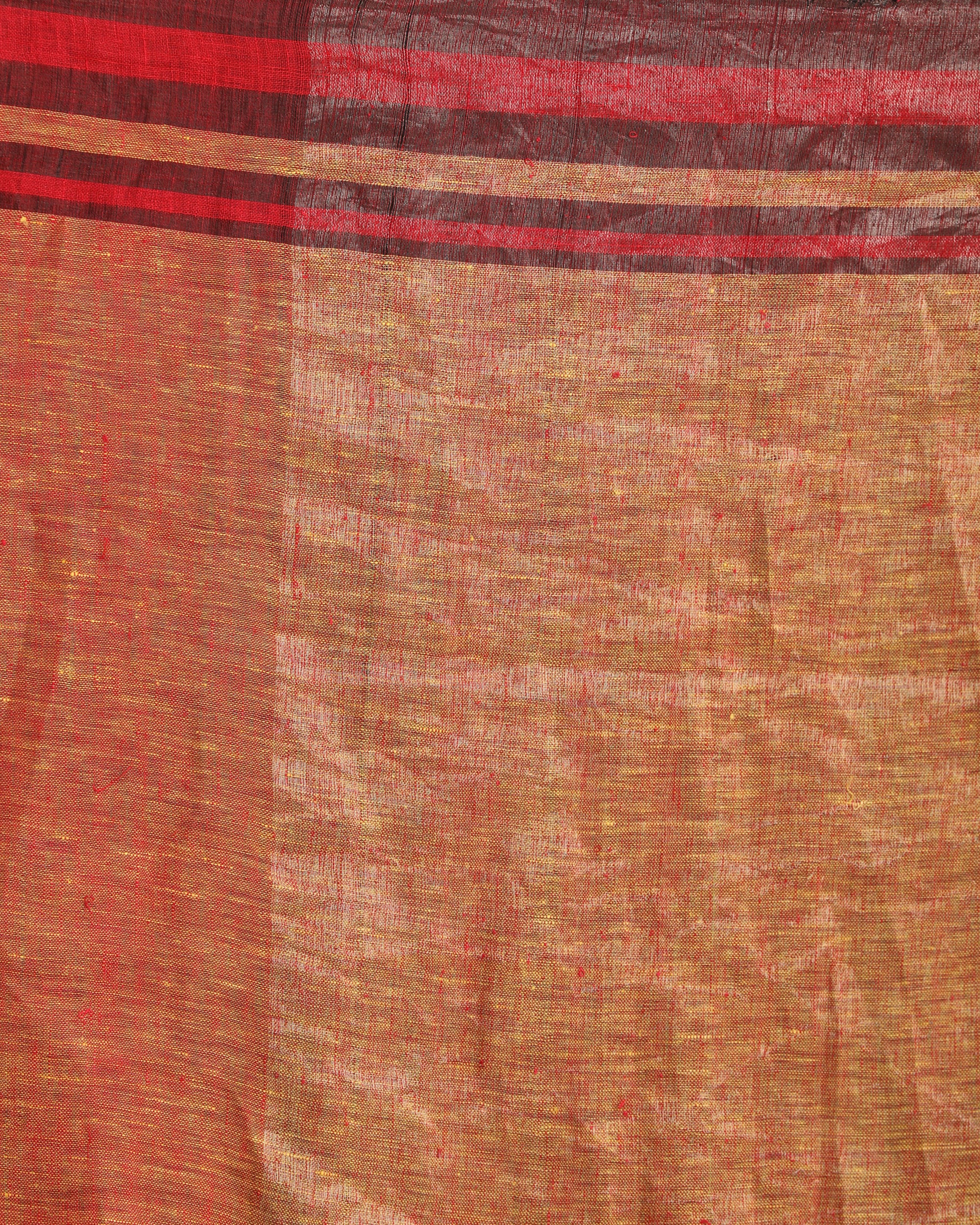 Women's Red Mustard Traditional Handloom Linen Saree - Angoshobha