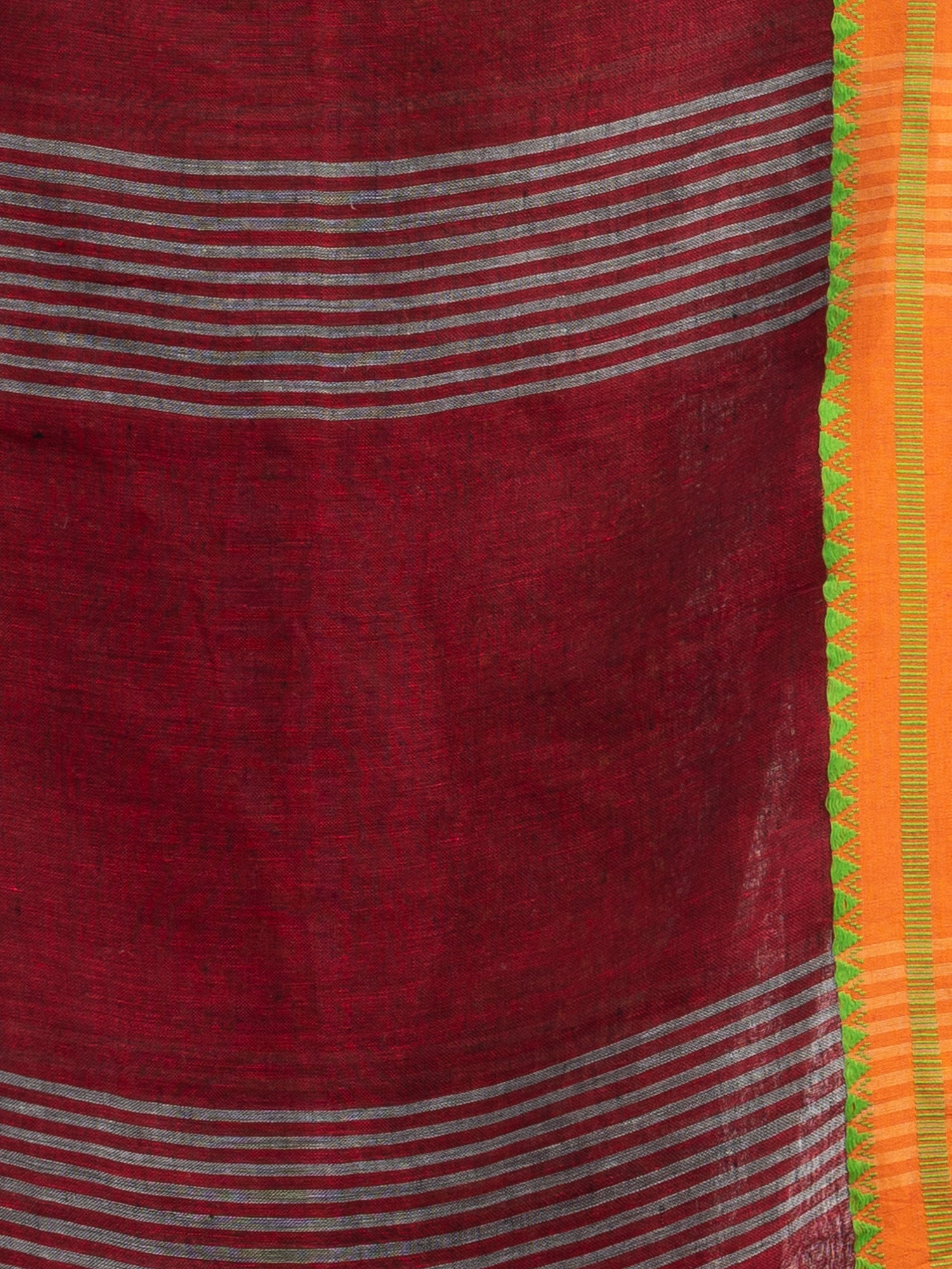 Women's white half body buti with gold zari pallu in gold zari border handwoven linen saree - Angoshobha