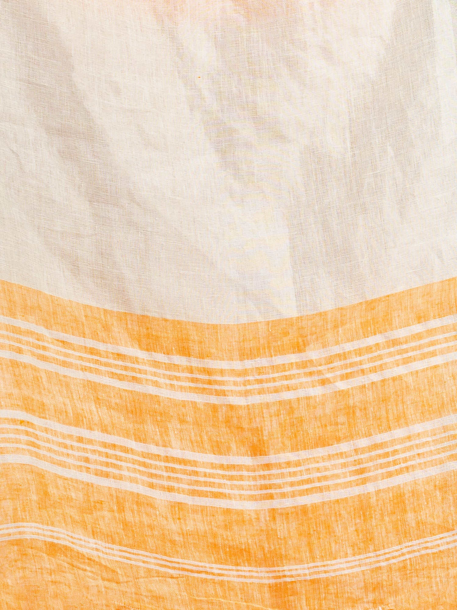 Women's Orange with silver zari pallu in silver zari border handwoven linen saree - Angoshobha