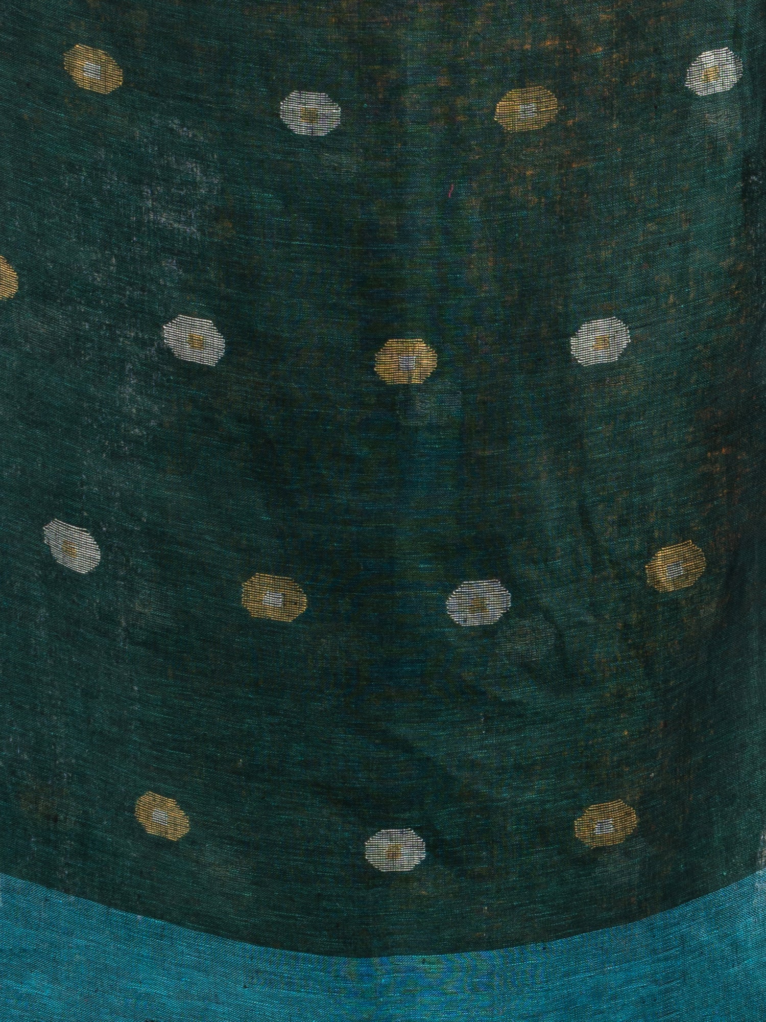 Women's Sky blue battle green half and half with ball buti pallu in silver zari border handwoven linen saree - Angoshobha