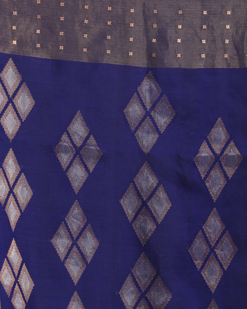 Women's Royel Blue Matka Silk Handloom Traditional Jamdani Saree