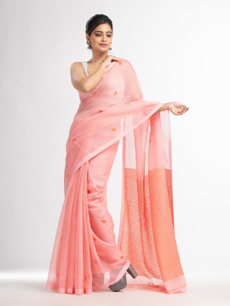 Women's Peachmod resham cotton kota check all over Buti jacquqrd Pallu handwoven saree
