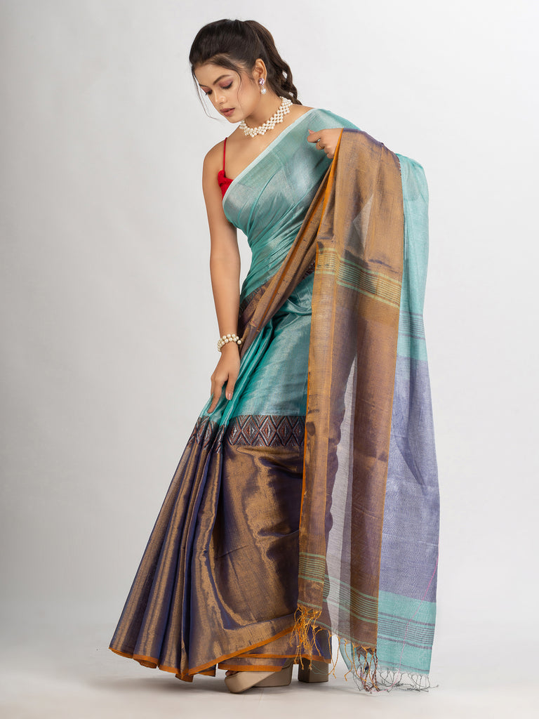 Women's Gold Firoja Zari Cotton Tissue Madhumani Jacquard handloom Saree