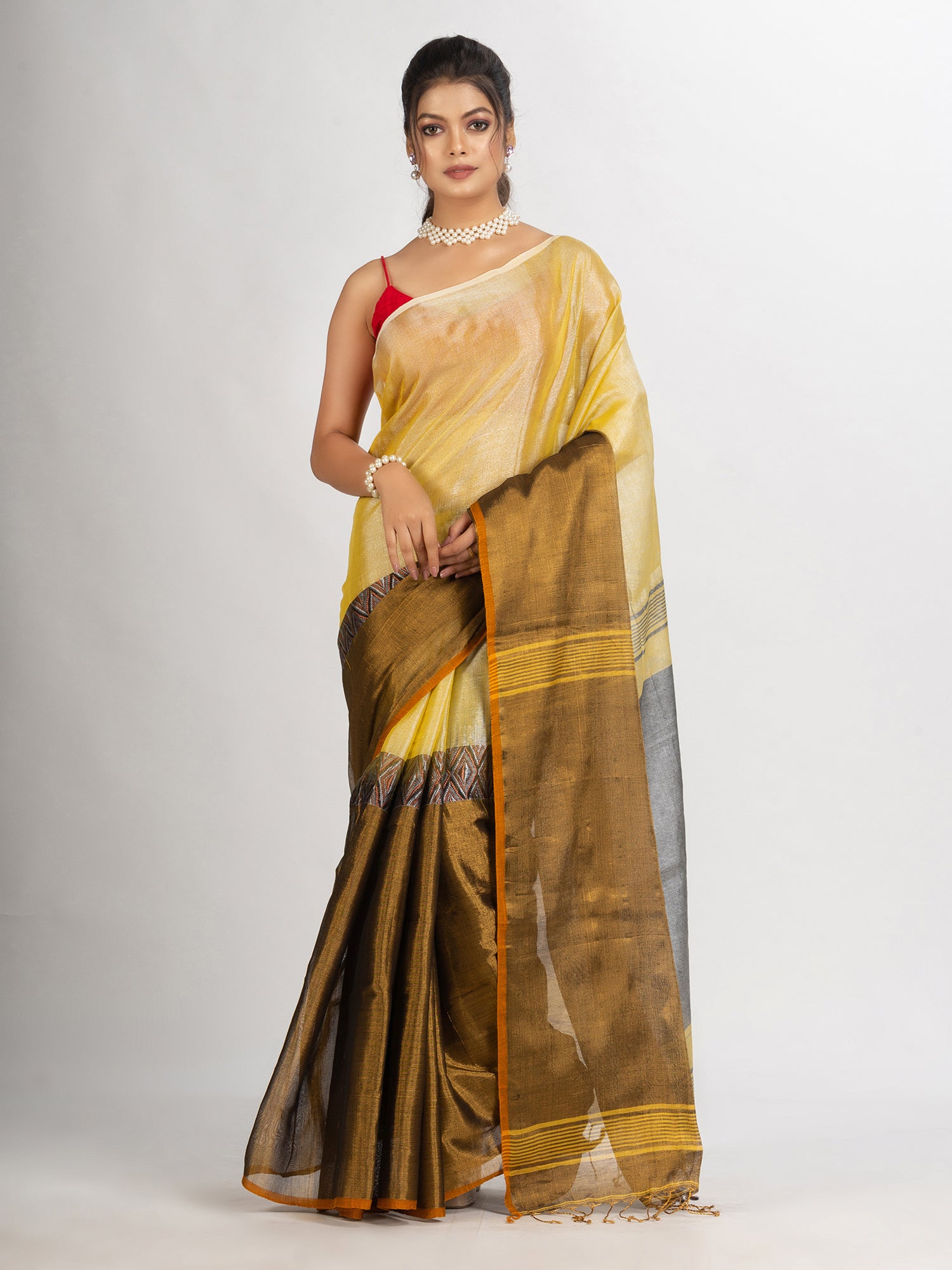 Women's Gold Jungle Zari Cotton Tissue Madhumani Jacquard handloom Saree - Angoshobha