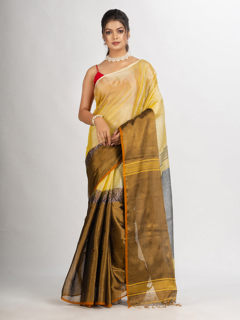 Women's Gold Jungle Zari Cotton Tissue Madhumani Jacquard handloom Saree