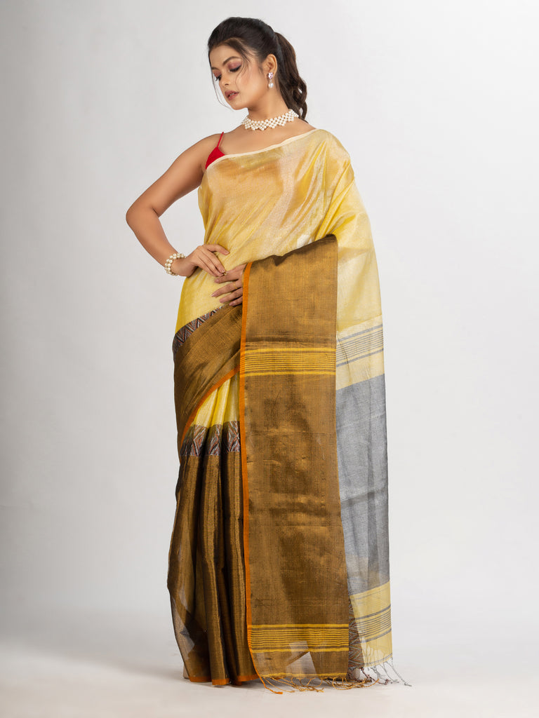 Women's Gold Jungle Zari Cotton Tissue Madhumani Jacquard handloom Saree