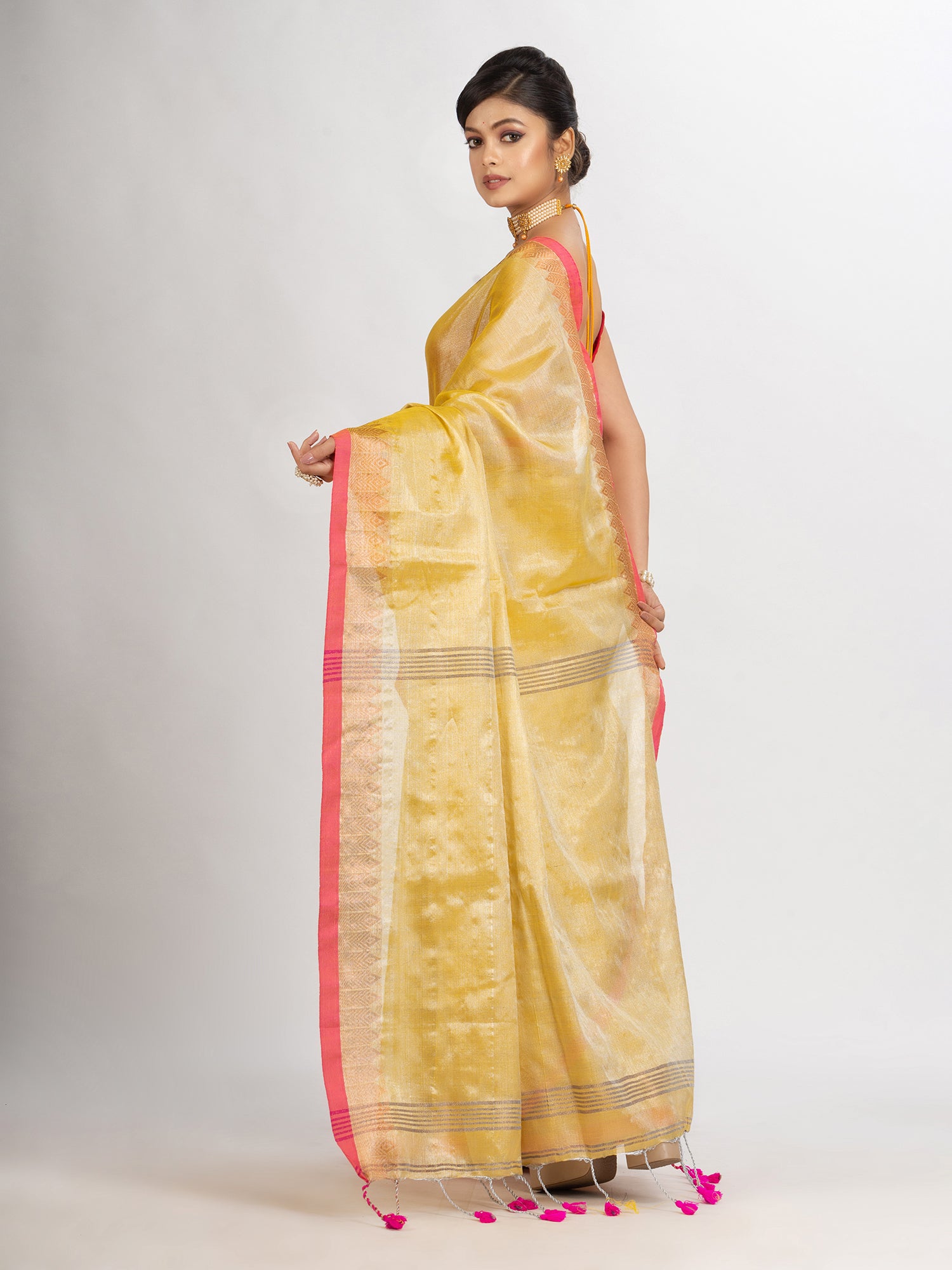 Women's Chiku Colour Zari Cotton Tissue Jacquard Border handloom handloom Saree - Angoshobha