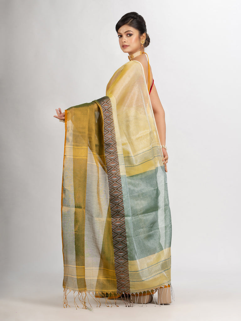 Women's Green And Off White Zari Cotton TissueMadhumani Jacquard handloom Saree