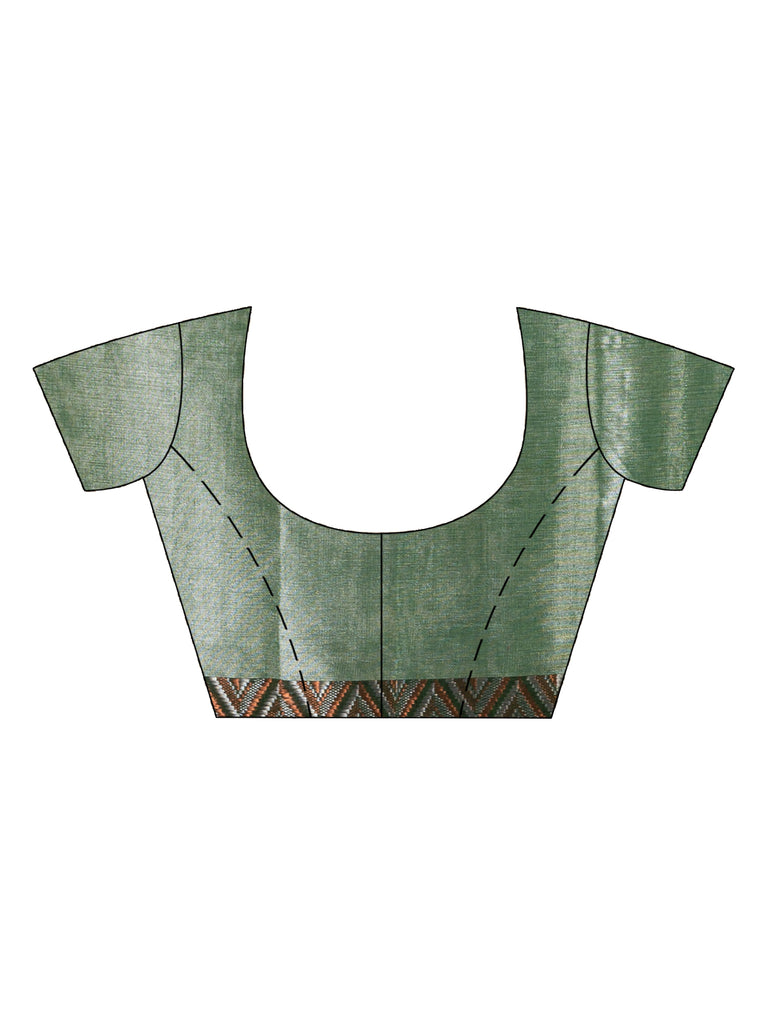 Women's Green And Off White Zari Cotton TissueMadhumani Jacquard handloom Saree