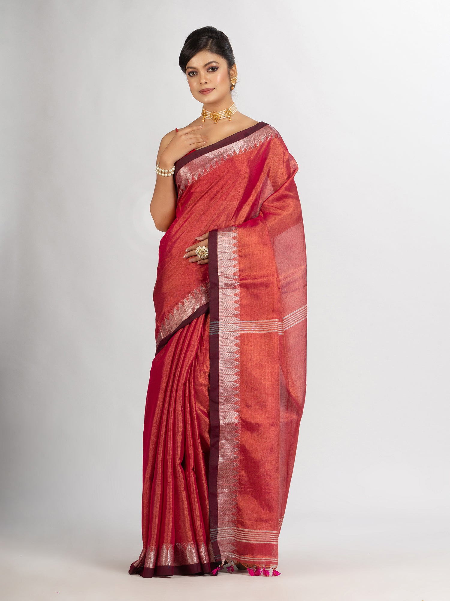 Women's Rani Zari Cotton Tissue Jacquard Border handloom Saree - Angoshobha