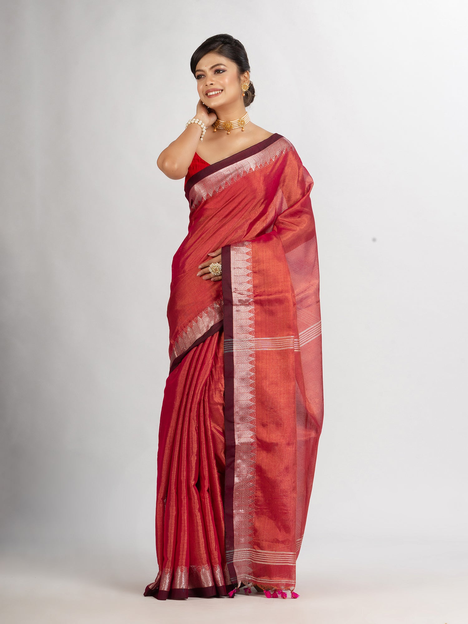 Women's Rani Zari Cotton Tissue Jacquard Border handloom Saree - Angoshobha