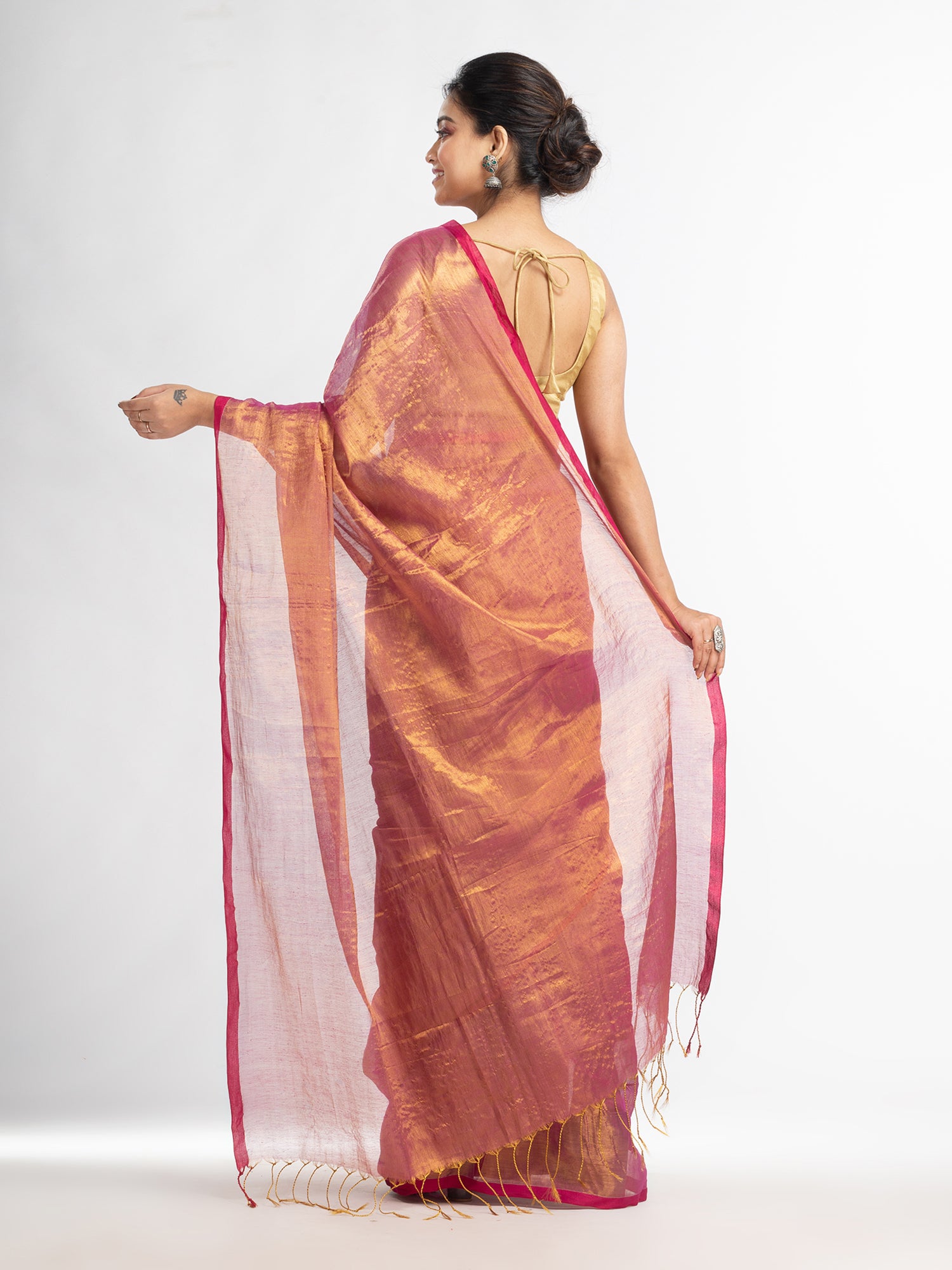 Women's Rani tissue cotton solit haif inchi border saree - Angoshobha