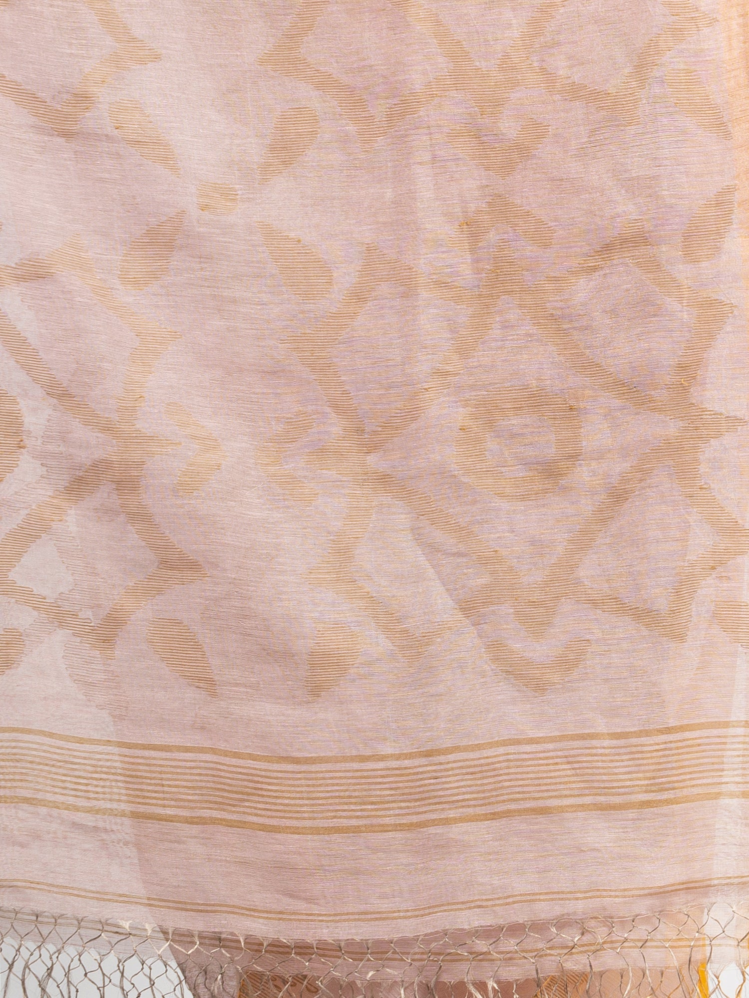 Women's Beige linen tissue pallu jamdanie temple border handwoven saree - Angoshobha