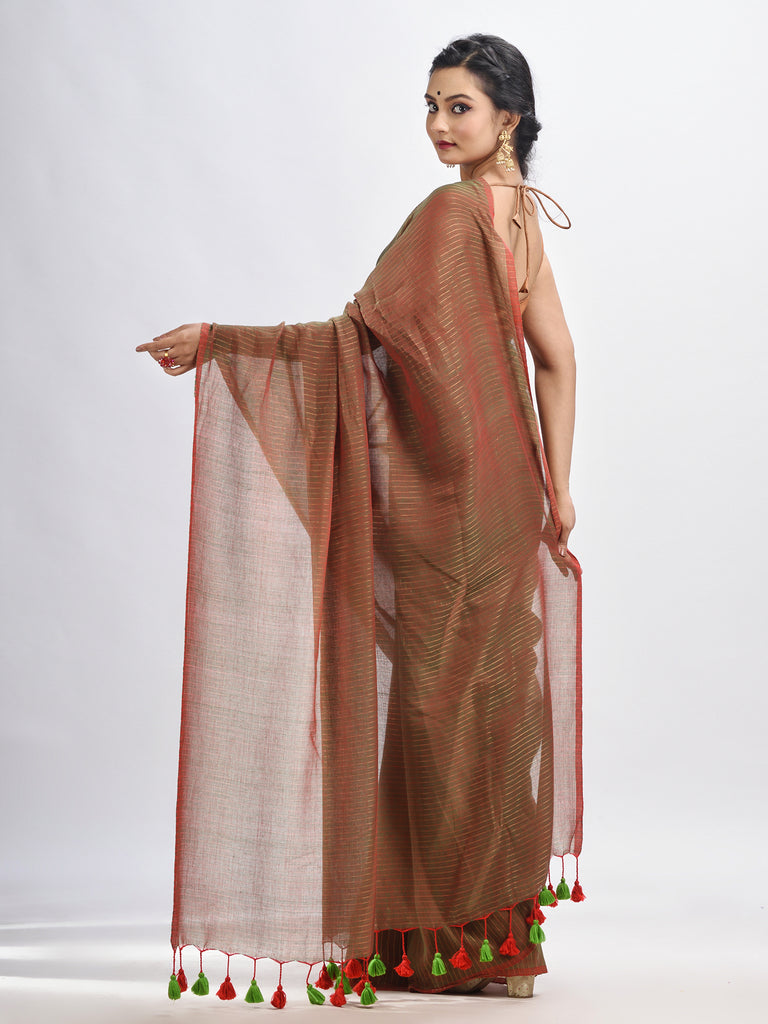 Women's Lime Green Handloom Molmol zari Cotton Saree