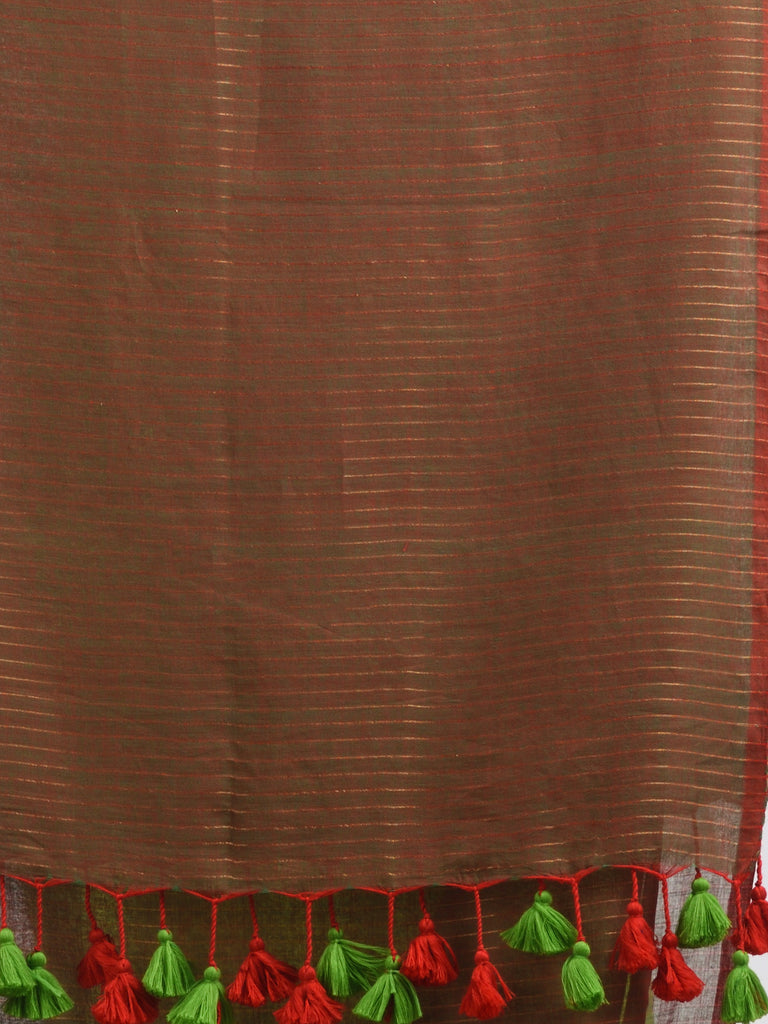 Women's Lime Green Handloom Molmol zari Cotton Saree