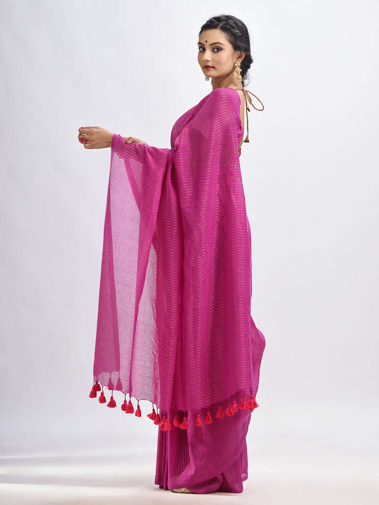 Women's Magenta Handloom Molmol zari Cotton Saree